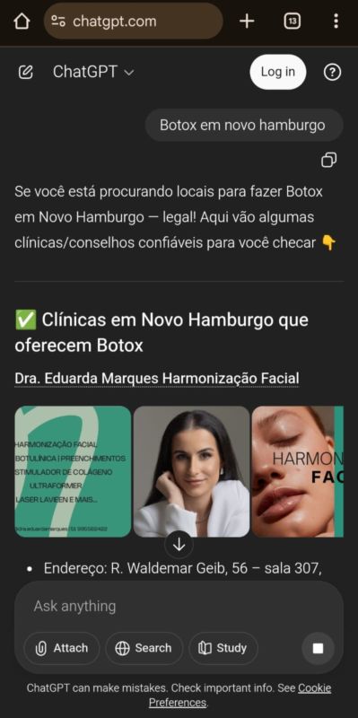 Resultado SEO Harmonização Facial chatGPT