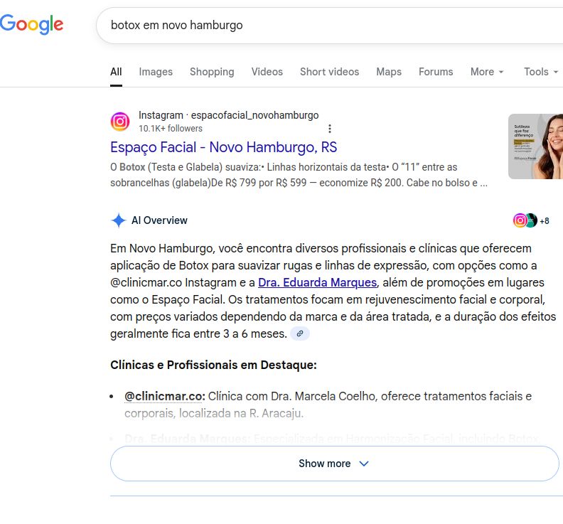 Resultado SEO Harmonização Facial Google